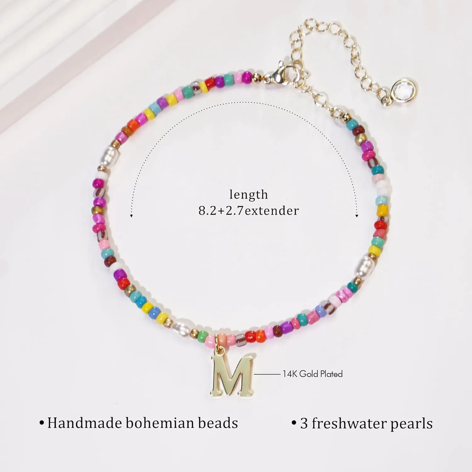 Ankle Bracelets for Women - Cute Pearl Beads Anklets for Women Waterproof Gold, Initial Colorful Boho Beaded Non Tarnish Foot Chain Anklet | Summer Colorful Jewelry Gift