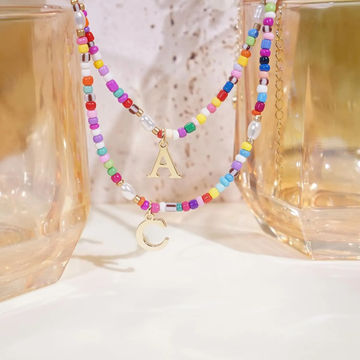 Ankle Bracelets for Women - Cute Pearl Beads Anklets for Women Waterproof Gold, Initial Colorful Boho Beaded Non Tarnish Foot Chain Anklet | Summer Colorful Jewelry Gift