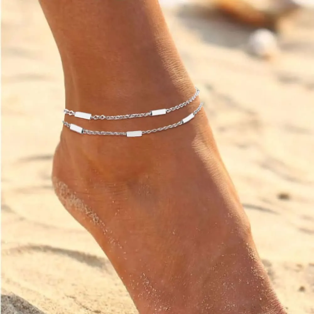 Anklet for Women 14K Gold Plated Ankle Bracelets Silver Anklet Waterproof Pearl Cubic Zirconia Rhinestone Heart Beads Herringbone Cuba Link Chain Anklets Dainty Jewelry