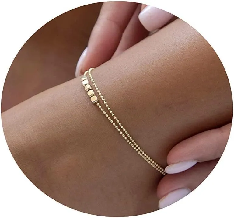Anklet for Women 14K Gold Plated Ankle Bracelets Silver Anklet Waterproof Pearl Cubic Zirconia Rhinestone Heart Beads Herringbone Cuba Link Chain Anklets Dainty Jewelry