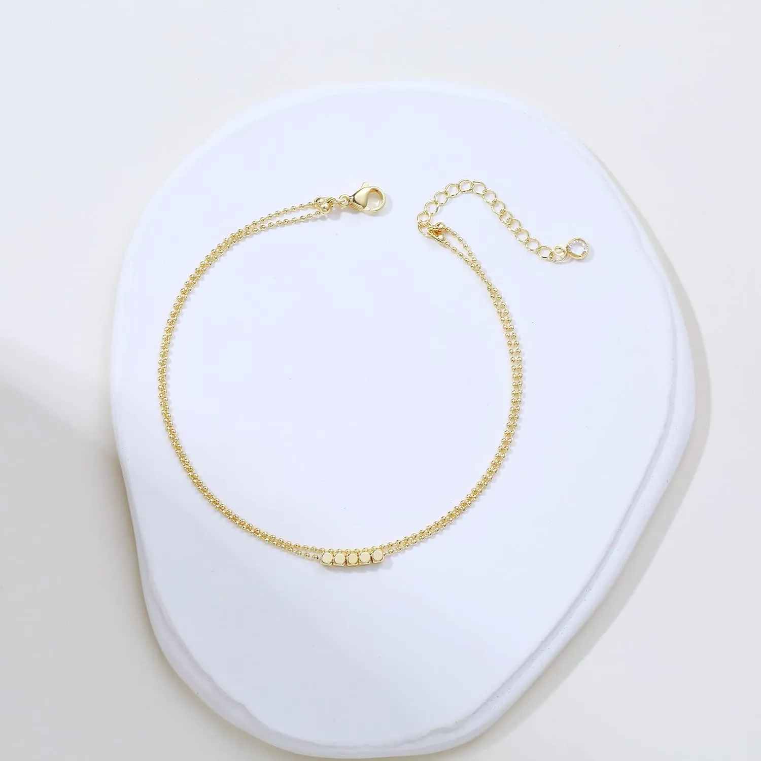 Anklet for Women 14K Gold Plated Ankle Bracelets Silver Anklet Waterproof Pearl Cubic Zirconia Rhinestone Heart Beads Herringbone Cuba Link Chain Anklets Dainty Jewelry
