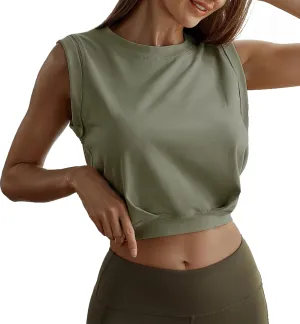 ARRIVE GUIDE Crop Top Athletic Shirts for Women Cute Sleeveless Yoga Tops Running Gym Cotton Cropped Workout Clothes