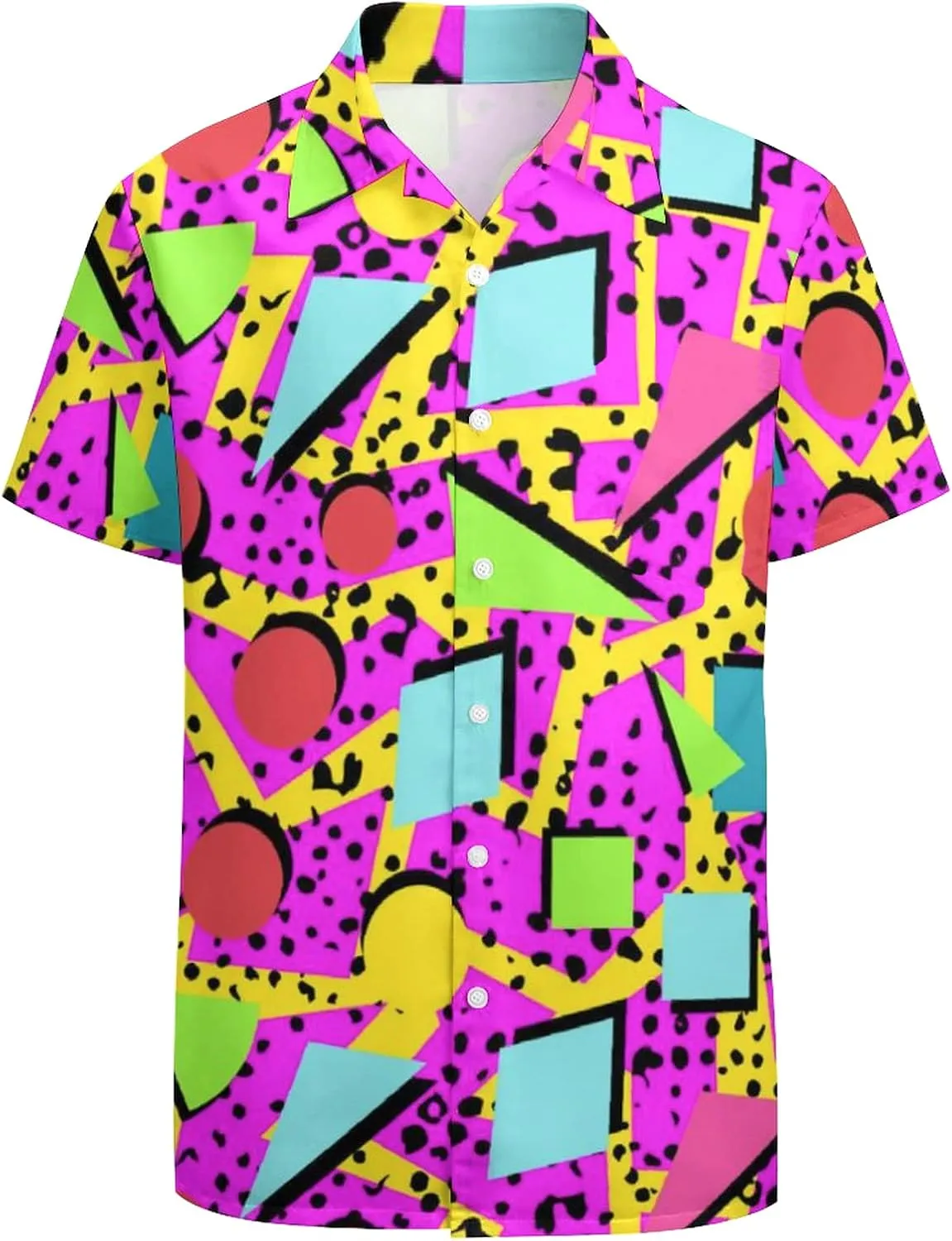 Artsadd 80s 90s Hawaiian Shirt for Men Vintage Button Down Short Sleeve Big and Tall Shirts Funny Party Disco Outfit