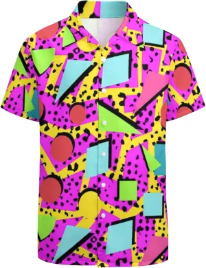 Artsadd 80s 90s Hawaiian Shirt for Men Vintage Button Down Short Sleeve Big and Tall Shirts Funny Party Disco Outfit