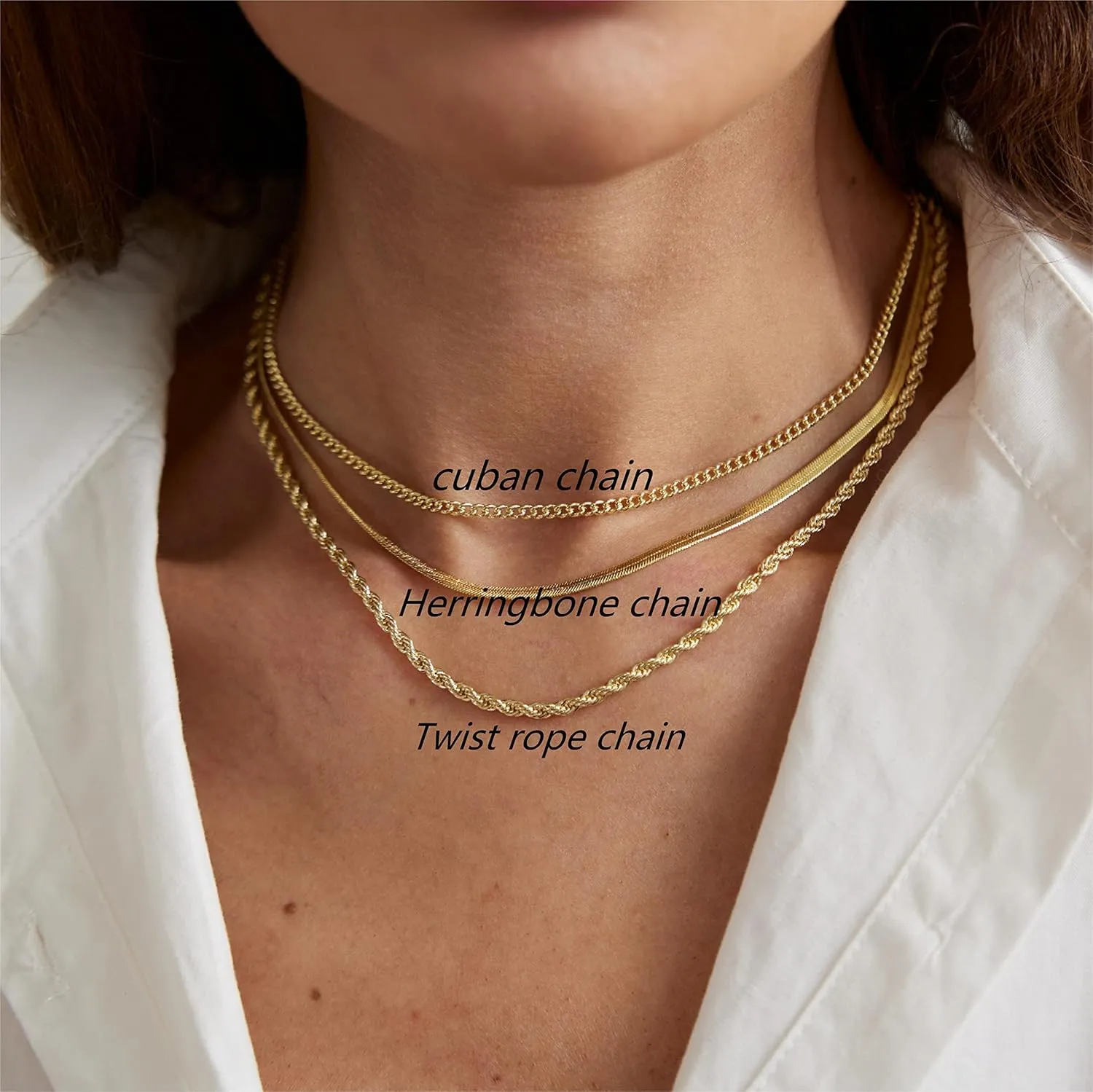 ASCOMY Layered Necklaces for Women Dainty Gold Necklace 14K Gold Plated Herringbone Necklace for Women Pearl Cross Necklace Paperclip Cuban Figaro Rope Satellite Chain Gold Choker Trendy Jewelry Gift