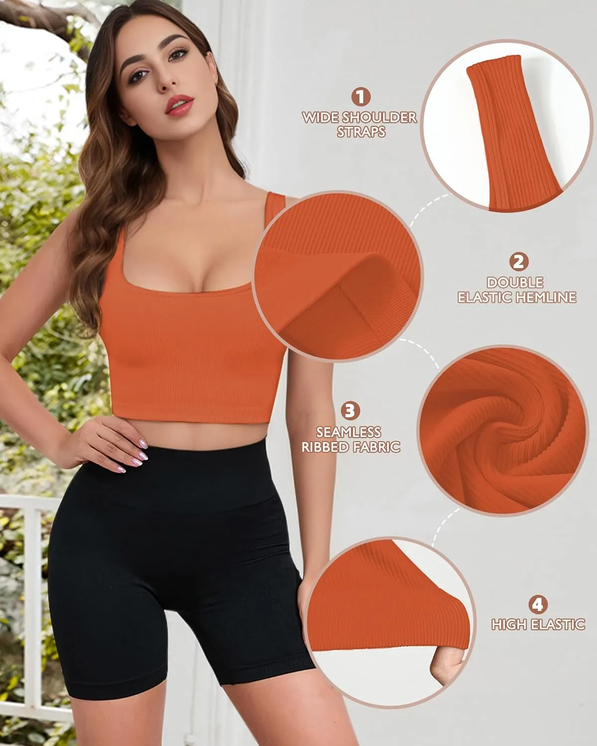 AURUZA Crop Tank Tops for Women, Seamless Workout Tank Tops Woman, U Neck Ribbed Sleeveless Exercise Gym Yoga Crop Tops