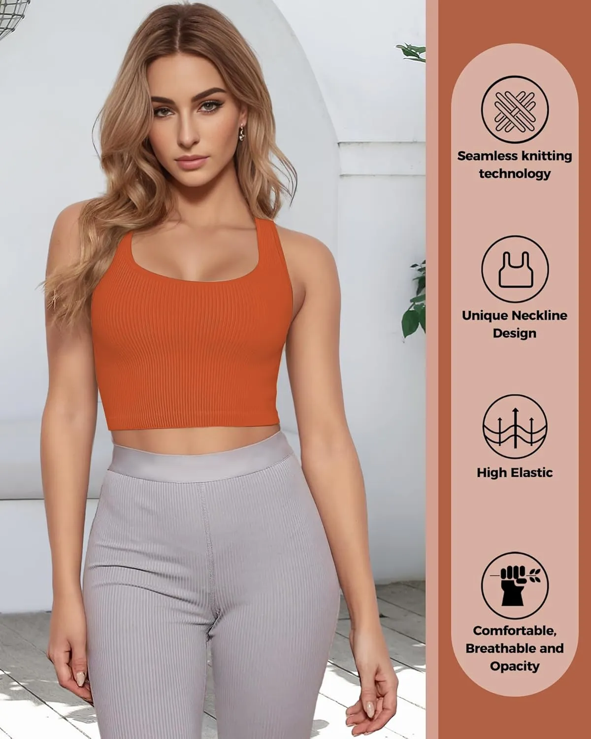 AURUZA Crop Tank Tops for Women, Seamless Workout Tank Tops Woman, U Neck Ribbed Sleeveless Exercise Gym Yoga Crop Tops