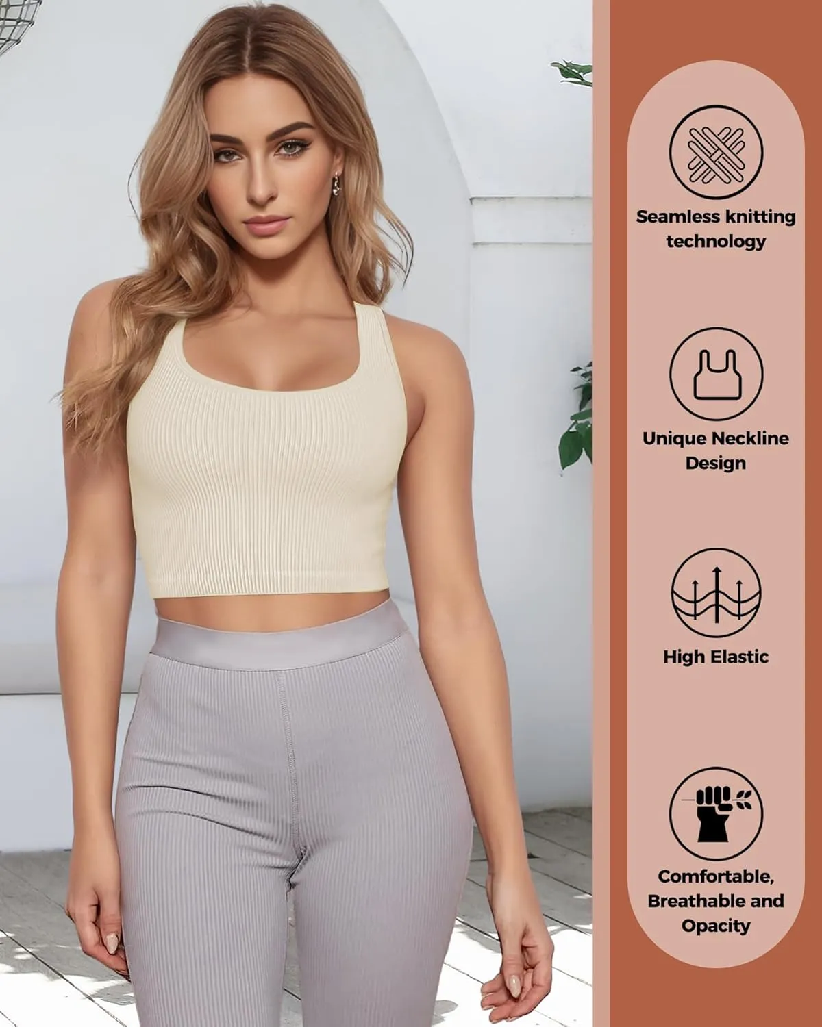 AURUZA Crop Tank Tops for Women, Seamless Workout Tank Tops Woman, U Neck Ribbed Sleeveless Exercise Gym Yoga Crop Tops