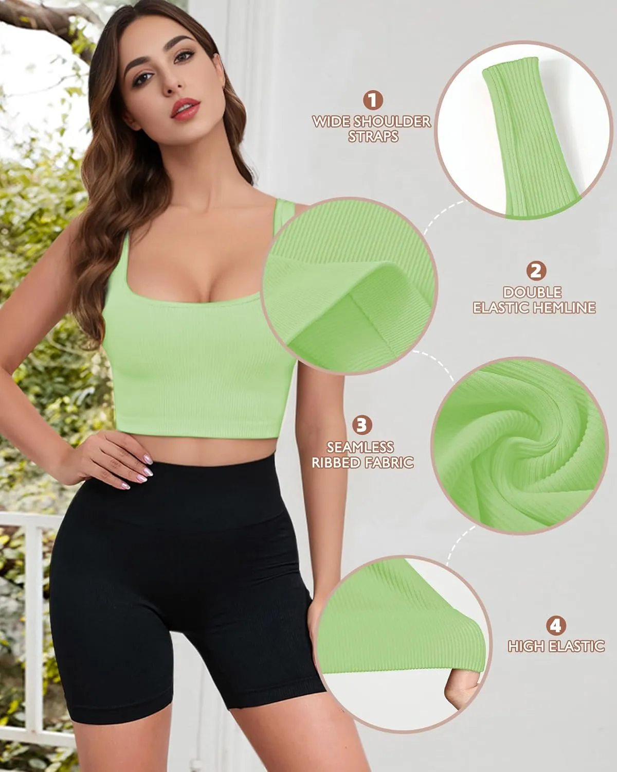 AURUZA Crop Tank Tops for Women, Seamless Workout Tank Tops Woman, U Neck Ribbed Sleeveless Exercise Gym Yoga Crop Tops