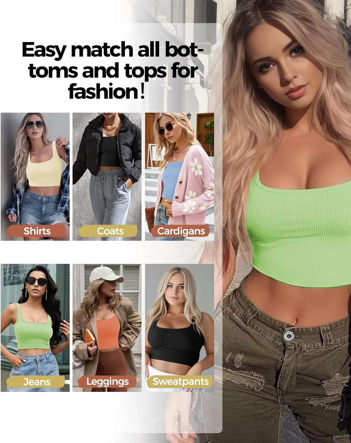 AURUZA Crop Tank Tops for Women, Seamless Workout Tank Tops Woman, U Neck Ribbed Sleeveless Exercise Gym Yoga Crop Tops