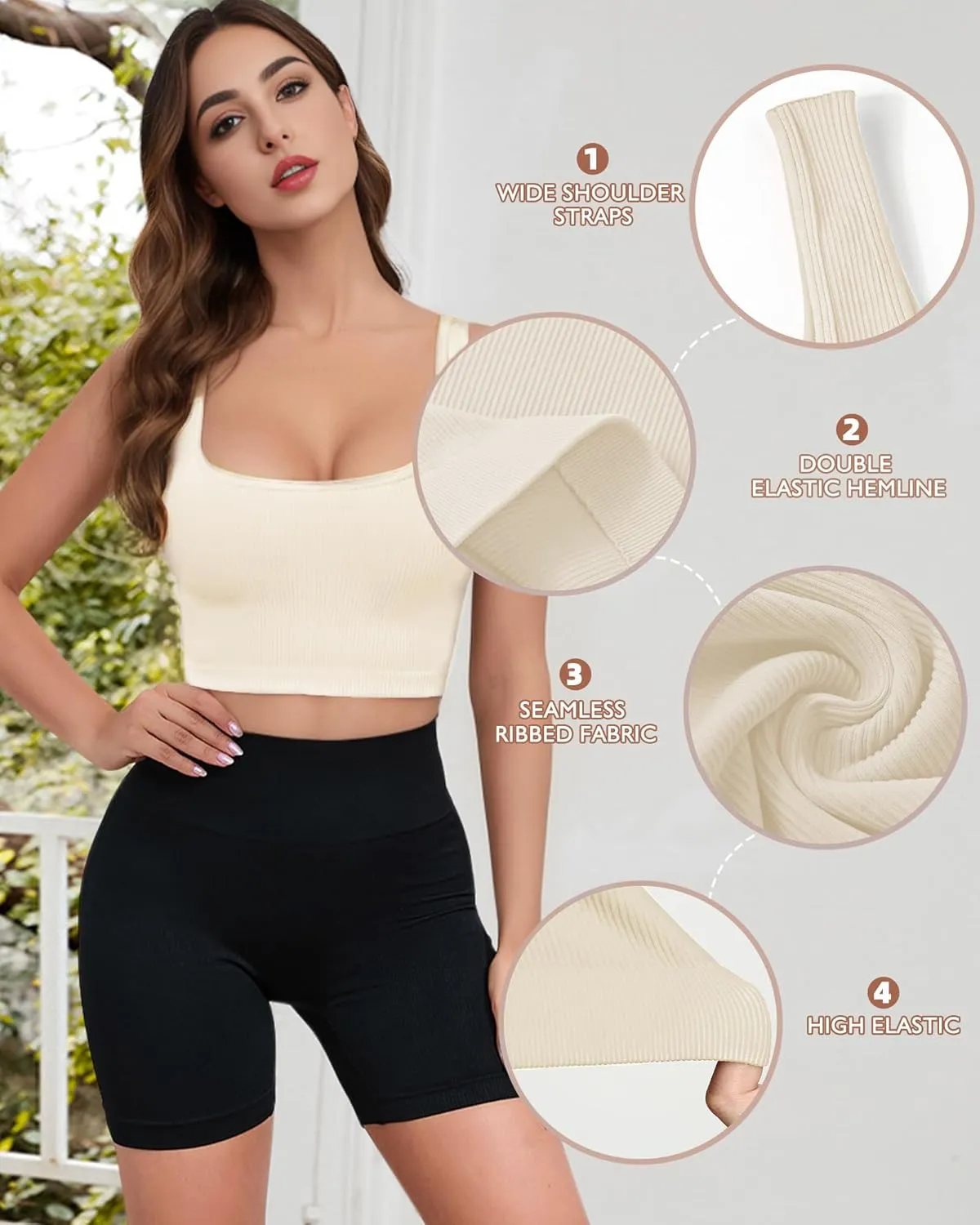 AURUZA Crop Tank Tops for Women, Seamless Workout Tank Tops Woman, U Neck Ribbed Sleeveless Exercise Gym Yoga Crop Tops