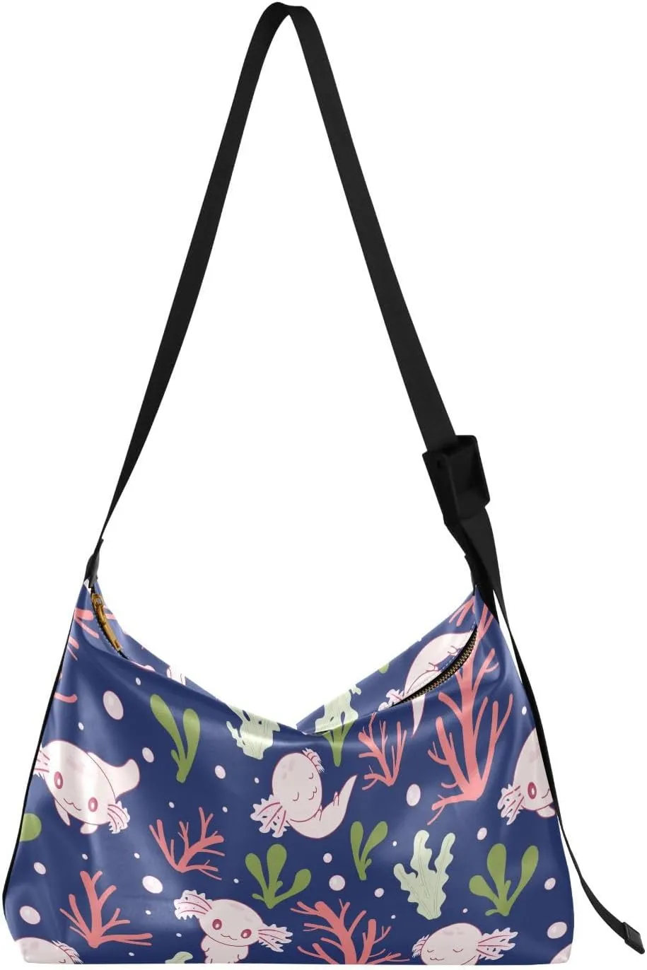 Axolotl Pattern Hobo Crossbody Bags for Women Leather Large Shoulder Bag Cross Body Corals Trendy Womens Tote Bags Handbag for Travel Shopping