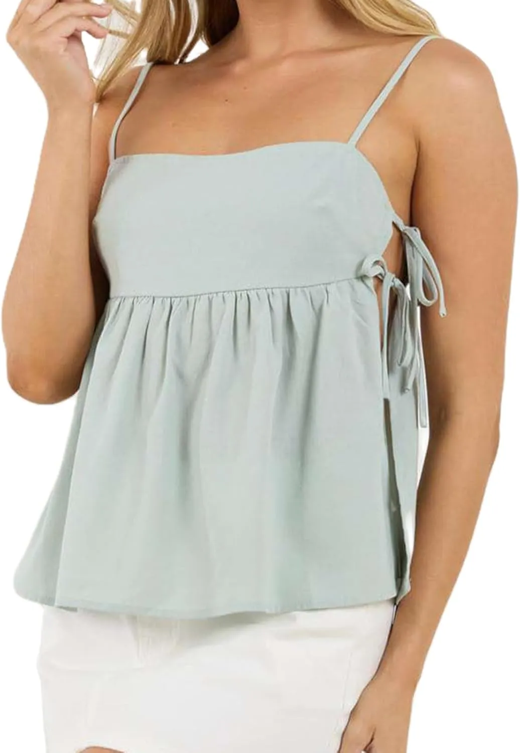 Babydoll Tops for Women Y2k Side Tie Sleeveless Peplum Crop Camisole Summer Teen Girls Crop Top Coquette Streetwear