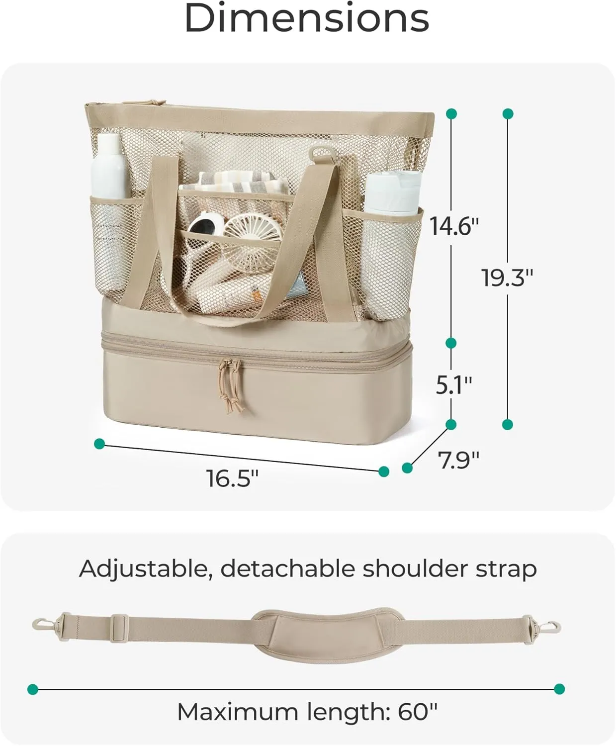 BAGSMART Beach Bag with Cooler, Mesh Beach Tote Bag with Zipper and Pockets Large Packable for Pool Swim Travel Essentials