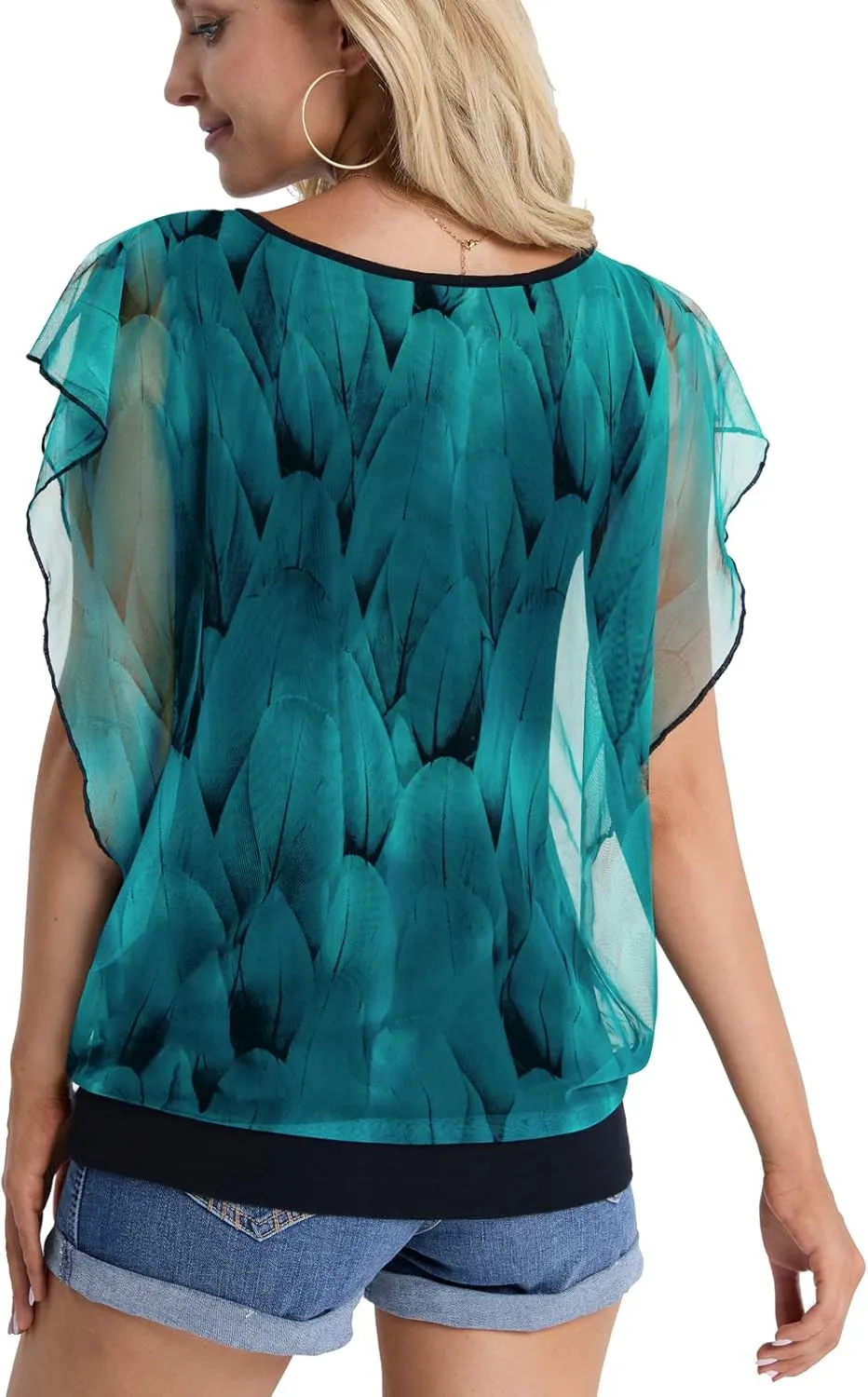 BAISHENGGT Womens Summer Tops Flutter Short Sleeve Pleated Front Mesh Shirts Dressy Casual Blouses