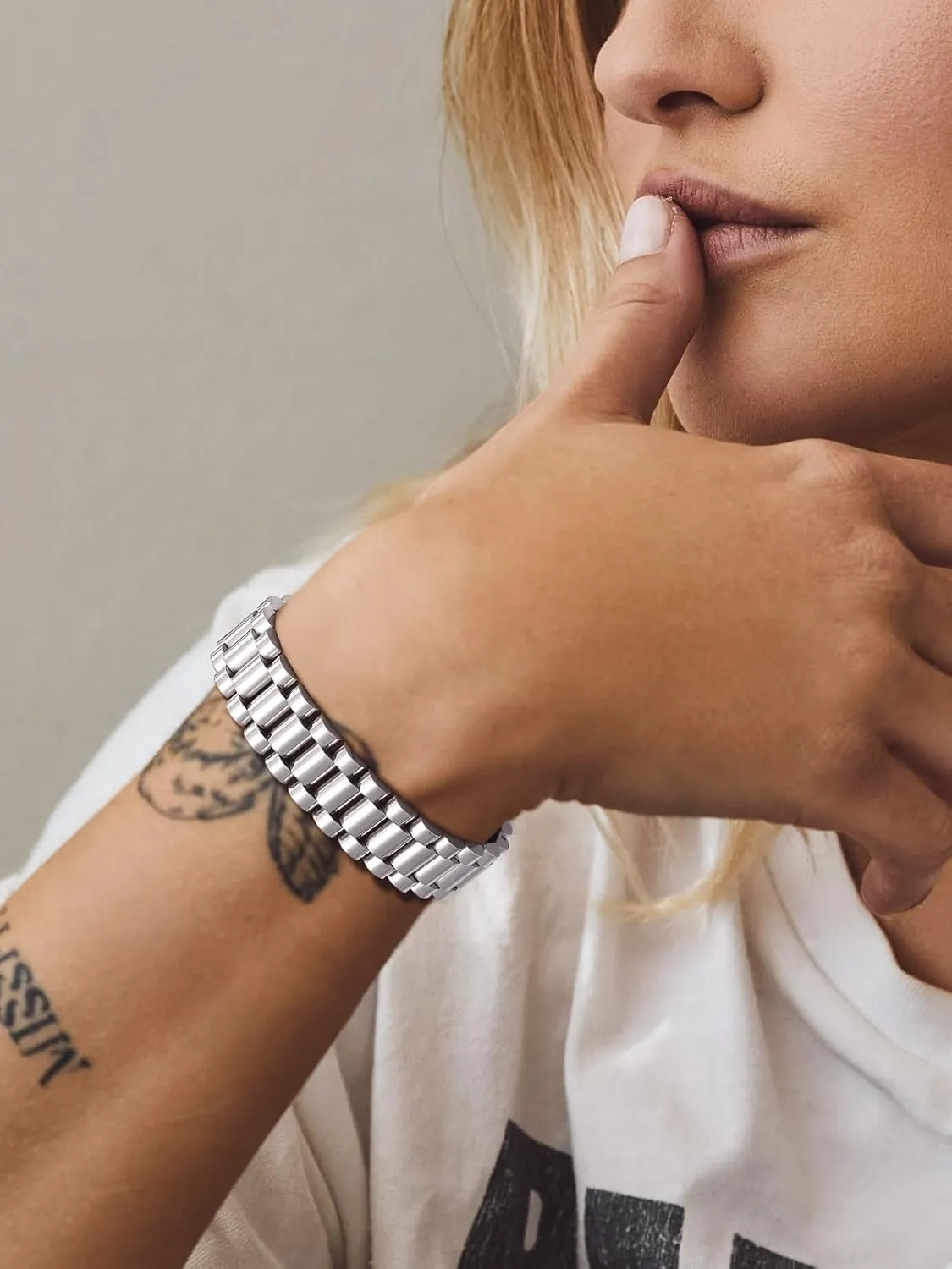 Bandmax Stainless Steel Watch Strap Link Chain Bracelets 10MM/15MM Waterproof Chic Chunky Fake Watch Hand Chain Wristbands Gift for Men Women, Custom Available