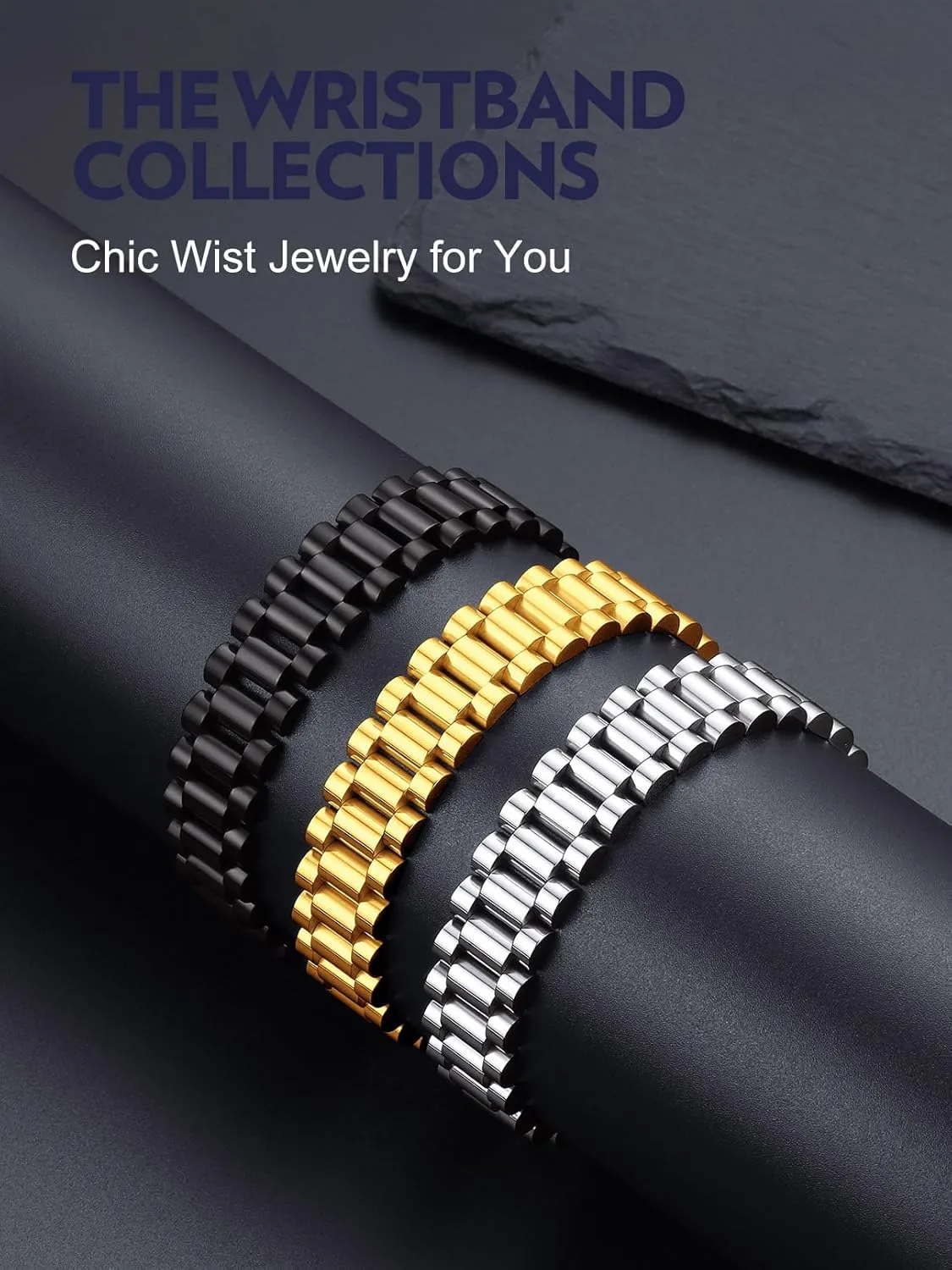 Bandmax Stainless Steel Watch Strap Link Chain Bracelets 10MM/15MM Waterproof Chic Chunky Fake Watch Hand Chain Wristbands Gift for Men Women, Custom Available