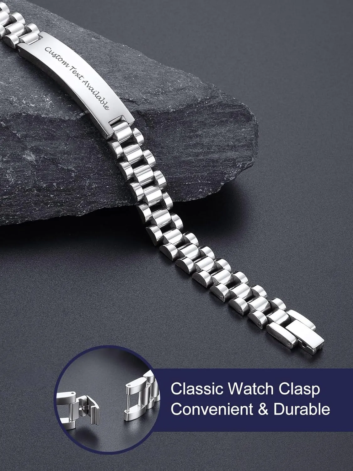 Bandmax Stainless Steel Watch Strap Link Chain Bracelets 10MM/15MM Waterproof Chic Chunky Fake Watch Hand Chain Wristbands Gift for Men Women, Custom Available