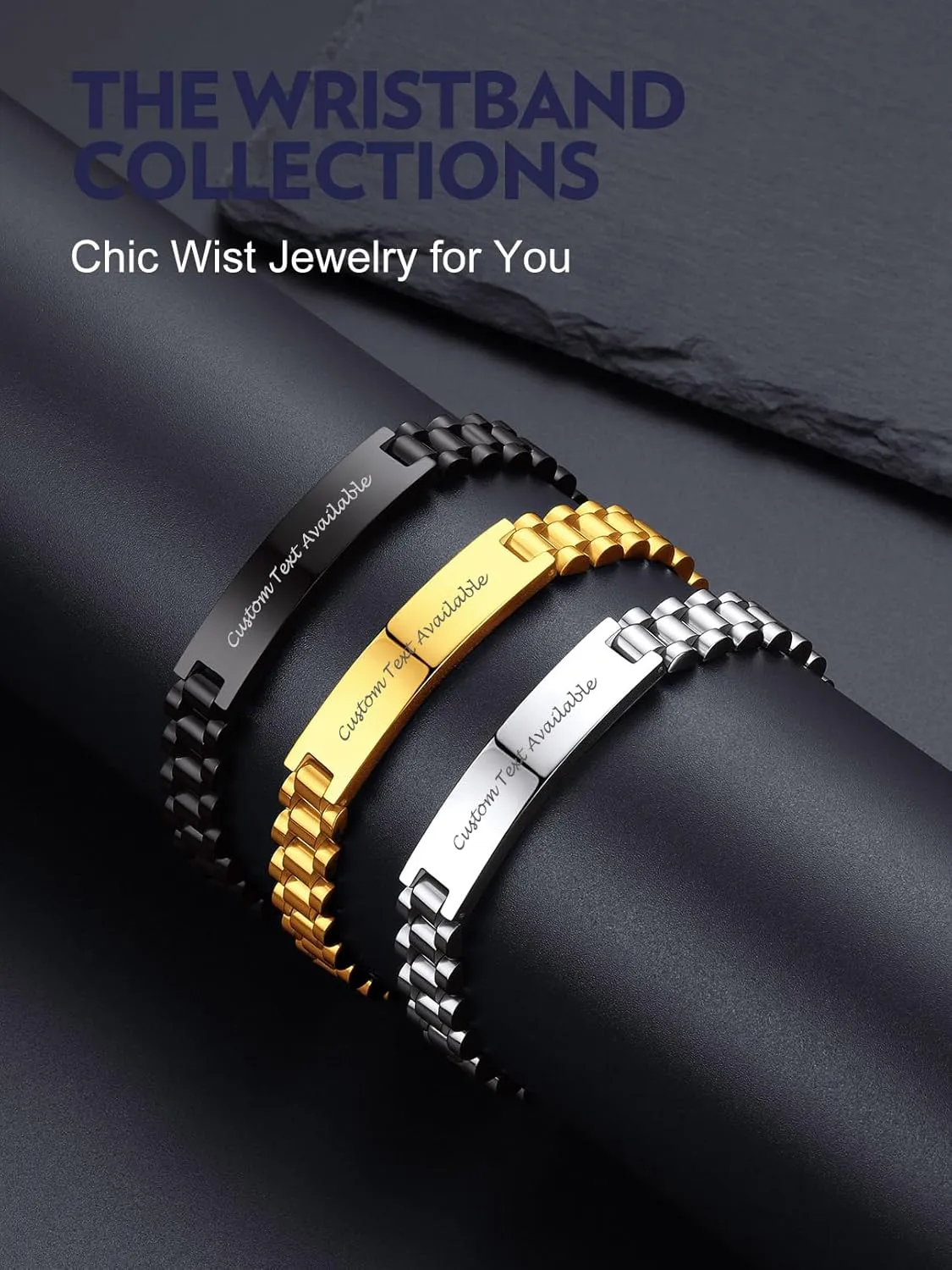 Bandmax Stainless Steel Watch Strap Link Chain Bracelets 10MM/15MM Waterproof Chic Chunky Fake Watch Hand Chain Wristbands Gift for Men Women, Custom Available