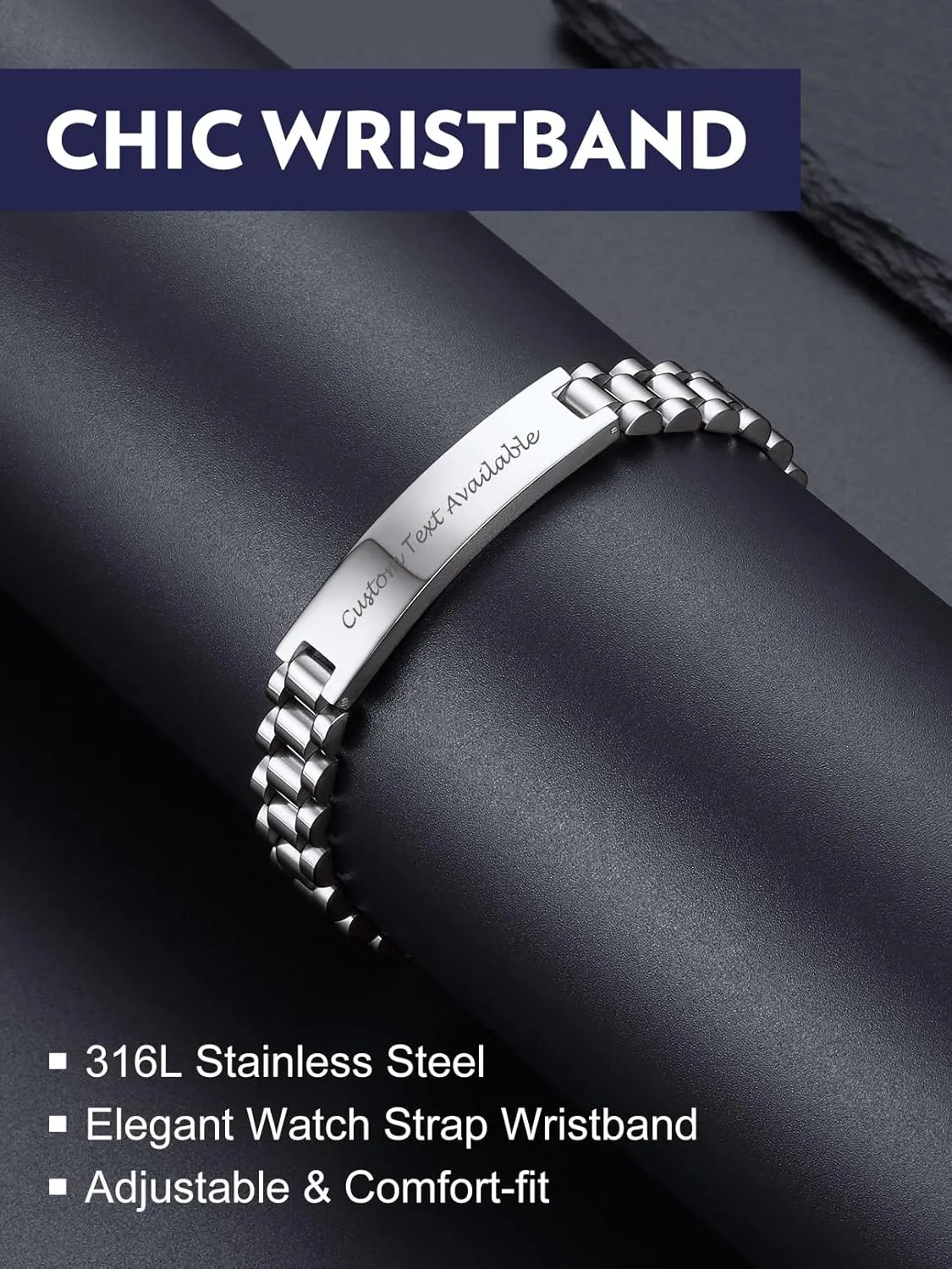 Bandmax Stainless Steel Watch Strap Link Chain Bracelets 10MM/15MM Waterproof Chic Chunky Fake Watch Hand Chain Wristbands Gift for Men Women, Custom Available