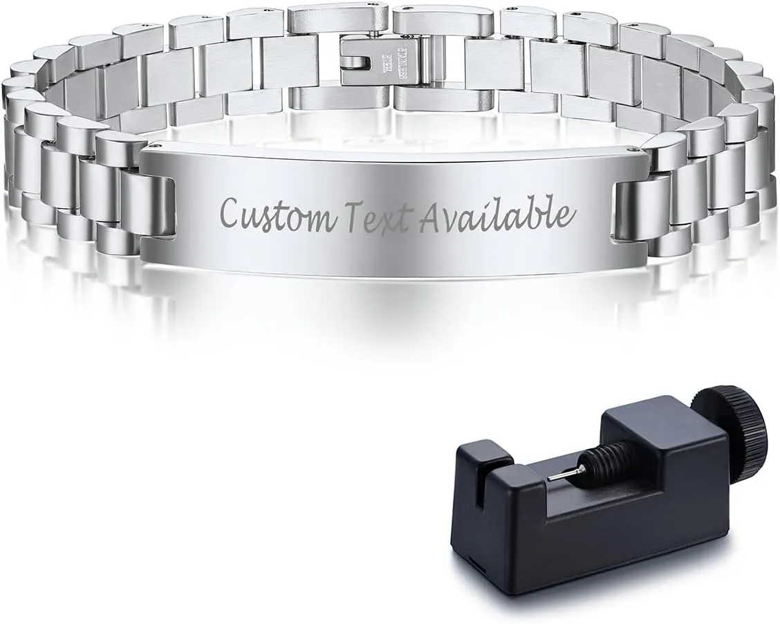 Bandmax Stainless Steel Watch Strap Link Chain Bracelets 10MM/15MM Waterproof Chic Chunky Fake Watch Hand Chain Wristbands Gift for Men Women, Custom Available