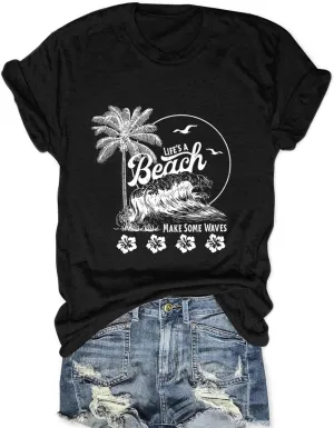 Beach Shirts for Women Summer Graphic Casual Tee Tops Short Sleeve Vacation Vintage Tshirt