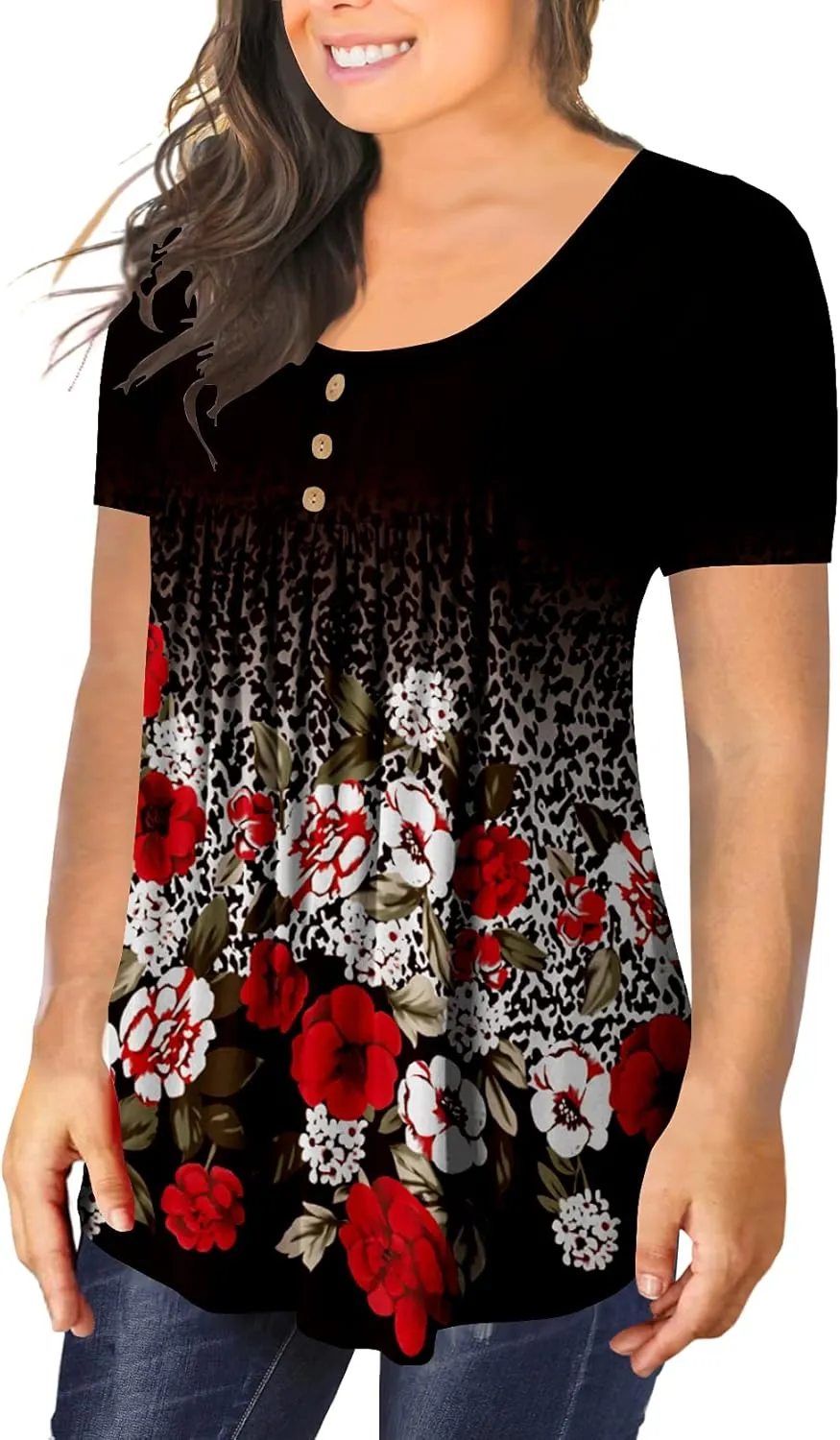 BeadChica Plus Size Tunic Tops For Leggings Casual Flowy Tshirts Ruched Blouses For Women