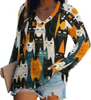 Bengbobar Funny Cat Shirts for Women Women's Black Cat T Shirt Pullover Cute Cat Lover 3D Graphic Print Sweatshirts Fall Tops