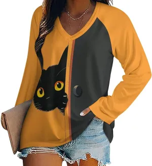 Bengbobar Funny Cat Shirts for Women Women's Black Cat T Shirt Pullover Cute Cat Lover 3D Graphic Print Sweatshirts Fall Tops