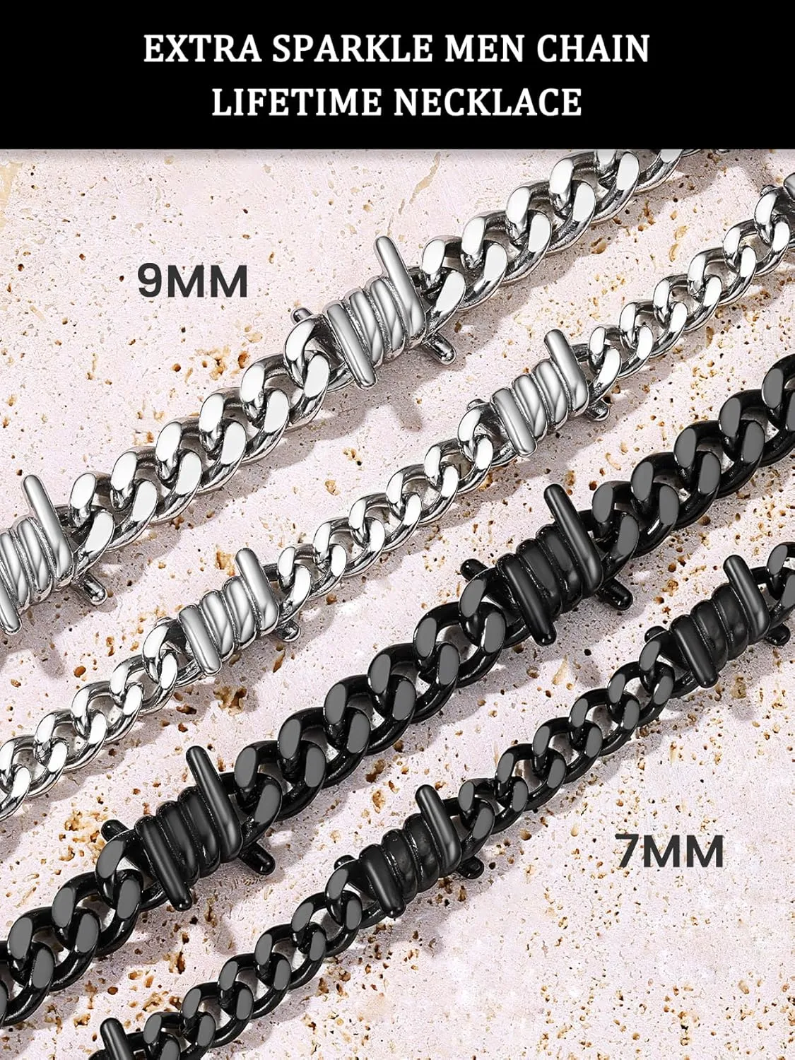 Bestyle Unique 7/9mm Cuban Link Chain Thorns Choker Necklace Hip-hop Punk Gothic Stainless Steel Chain Heavy Thick Barbed Wire Necklace for Men Women, Length 16/18/20 Inch
