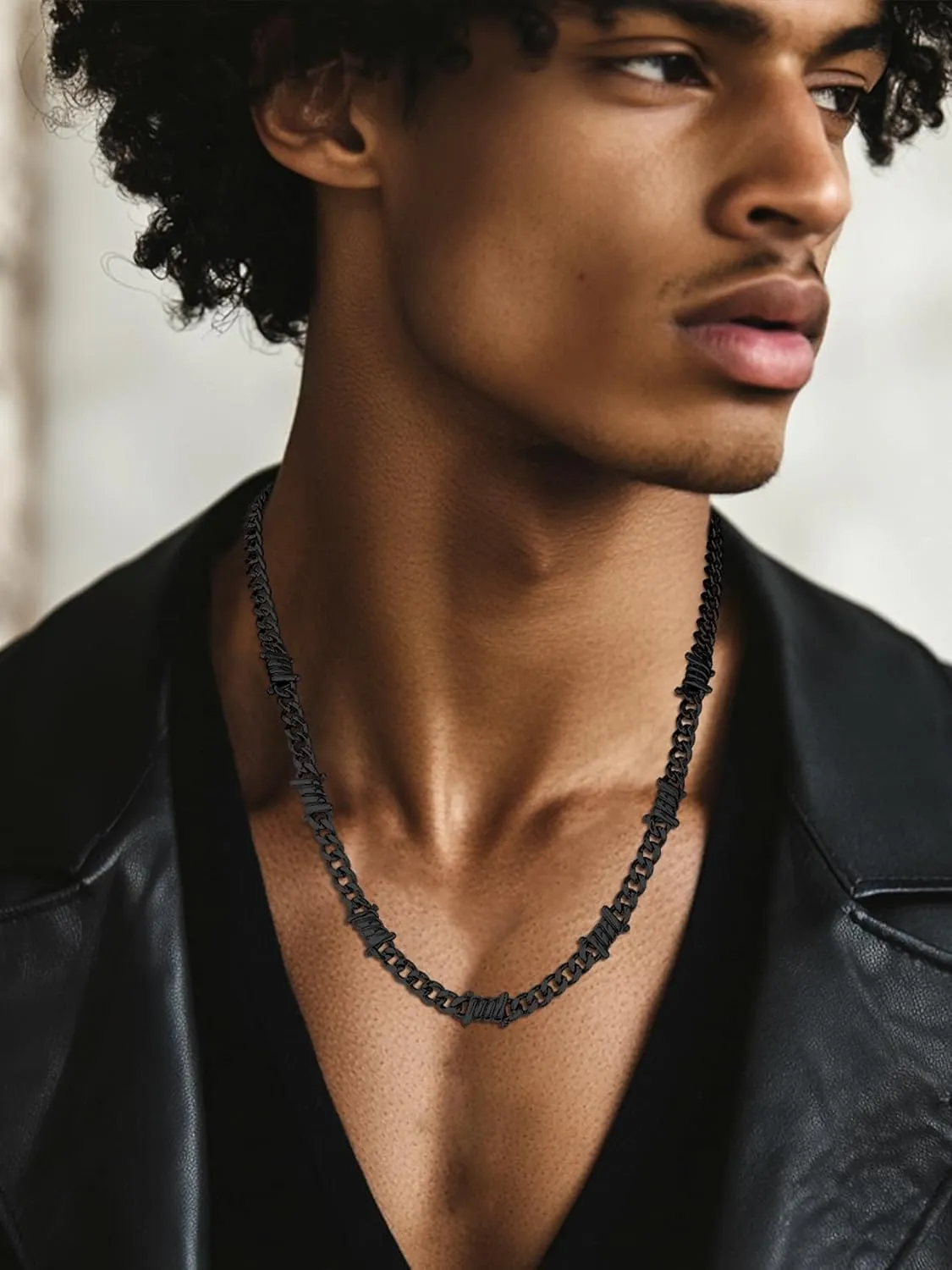 Bestyle Unique 7/9mm Cuban Link Chain Thorns Choker Necklace Hip-hop Punk Gothic Stainless Steel Chain Heavy Thick Barbed Wire Necklace for Men Women, Length 16/18/20 Inch