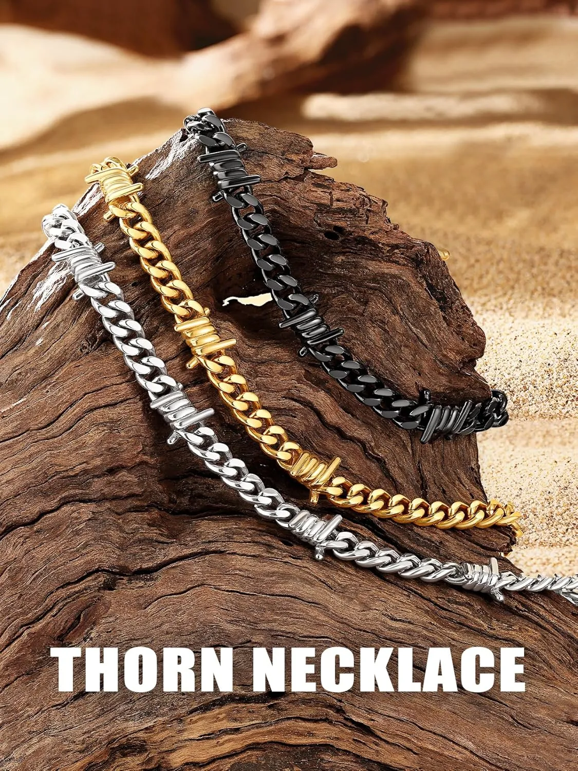 Bestyle Unique 7/9mm Cuban Link Chain Thorns Choker Necklace Hip-hop Punk Gothic Stainless Steel Chain Heavy Thick Barbed Wire Necklace for Men Women, Length 16/18/20 Inch