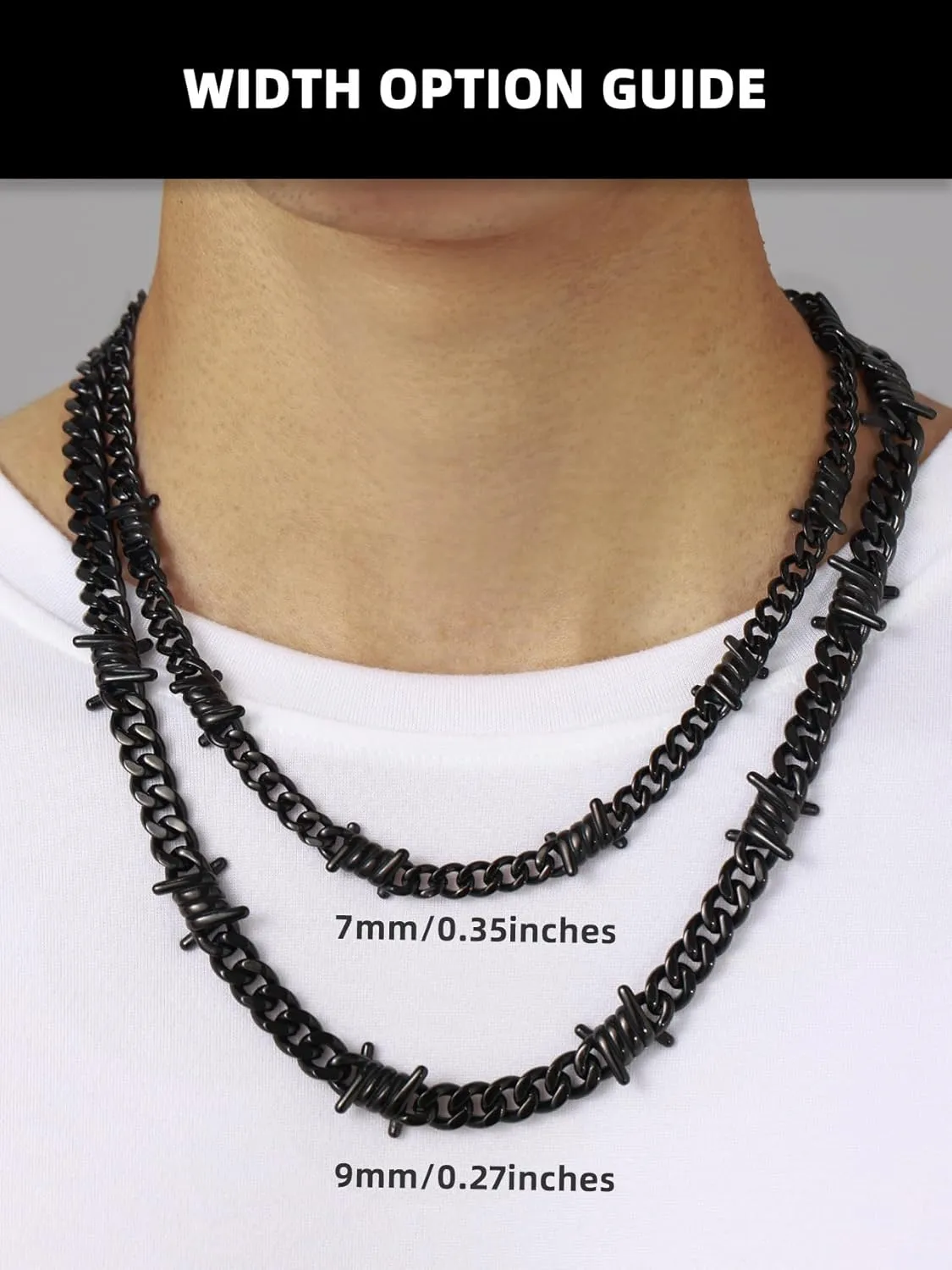 Bestyle Unique 7/9mm Cuban Link Chain Thorns Choker Necklace Hip-hop Punk Gothic Stainless Steel Chain Heavy Thick Barbed Wire Necklace for Men Women, Length 16/18/20 Inch