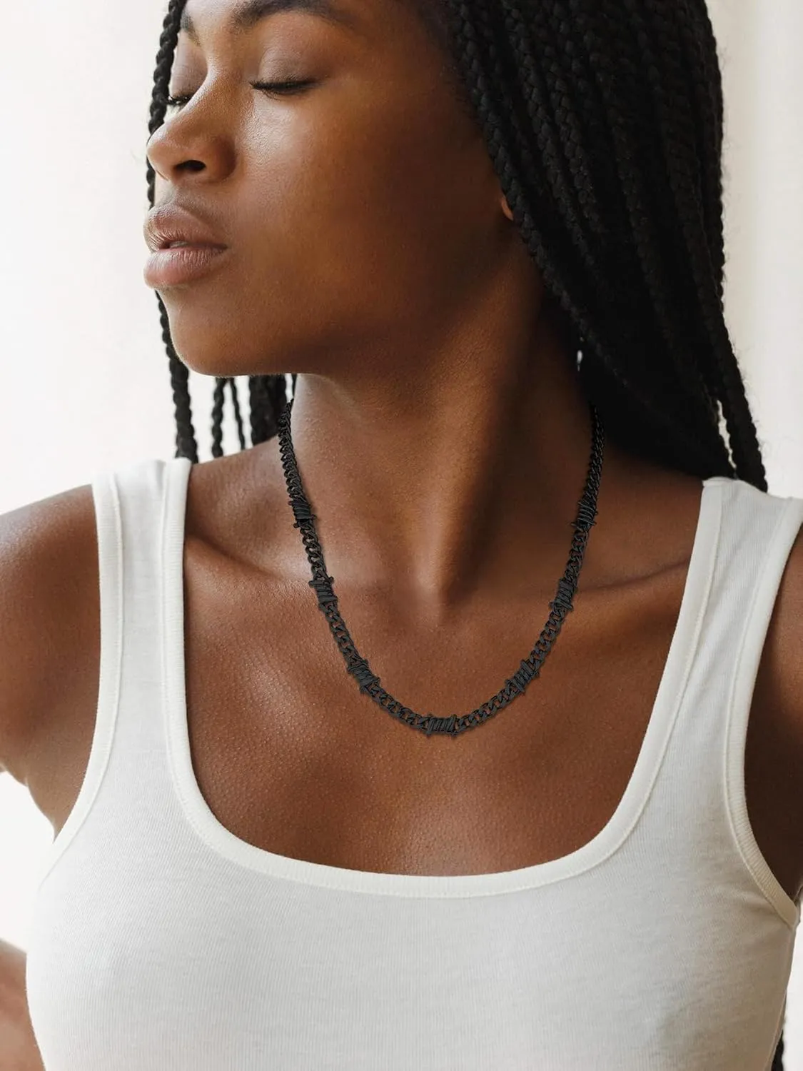 Bestyle Unique 7/9mm Cuban Link Chain Thorns Choker Necklace Hip-hop Punk Gothic Stainless Steel Chain Heavy Thick Barbed Wire Necklace for Men Women, Length 16/18/20 Inch
