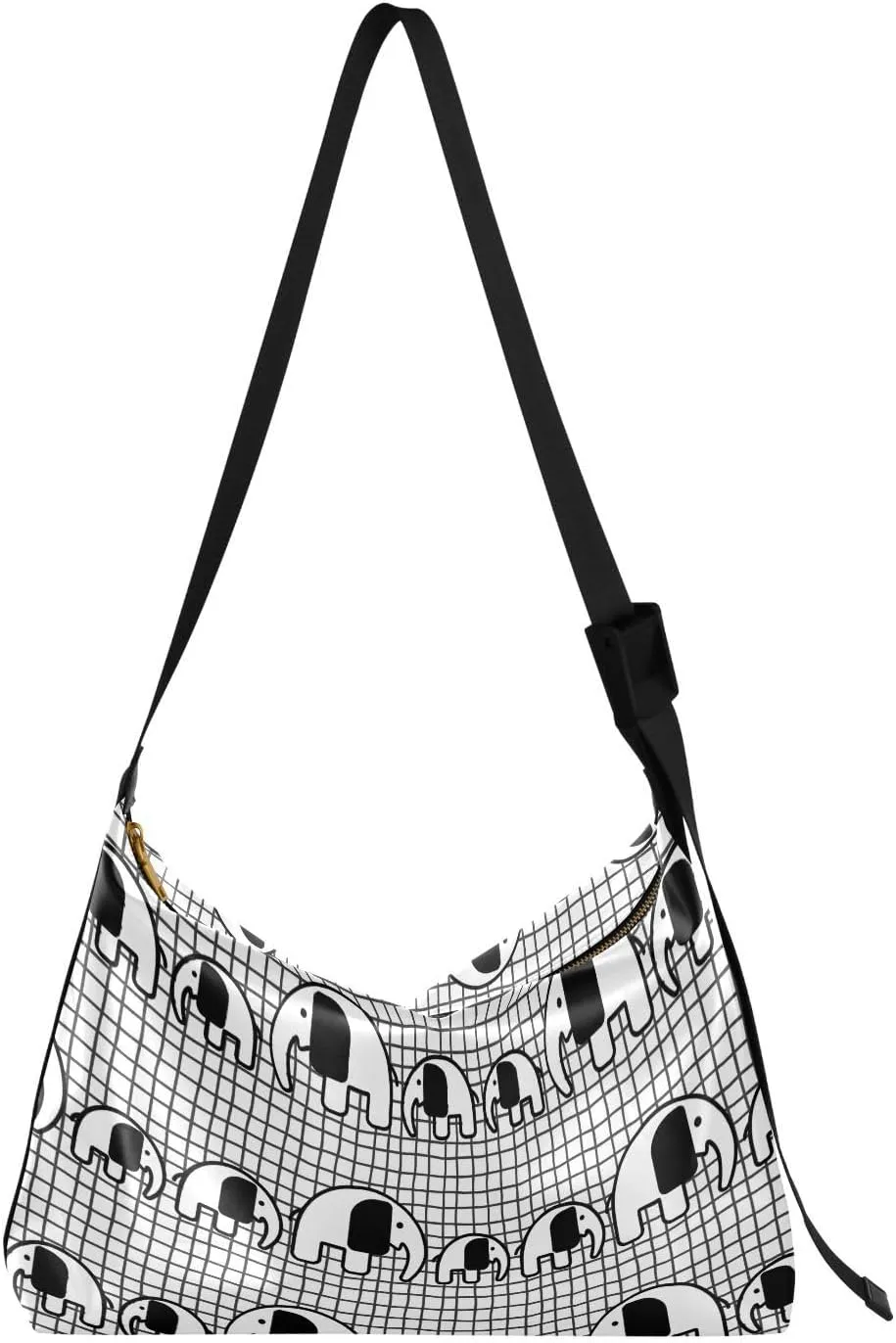 Big and Small Elephants Hobo Crossbody Bags for Women Leather Large Shoulder Bag Cross Body Cute Trendy Womens Tote Bags Handbag for Travel Shopping