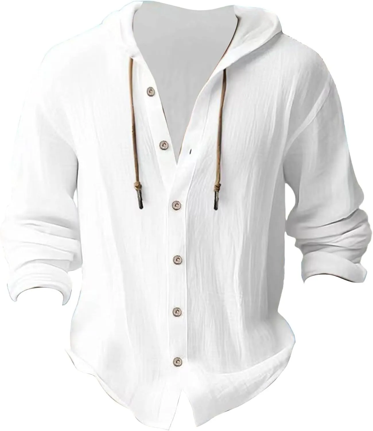 Big and Tall Linen Hoodie Beach Hippie Shirts for Men Casual Button Up Long Sleeve Shirts Plus Size Mens Linen Shirt