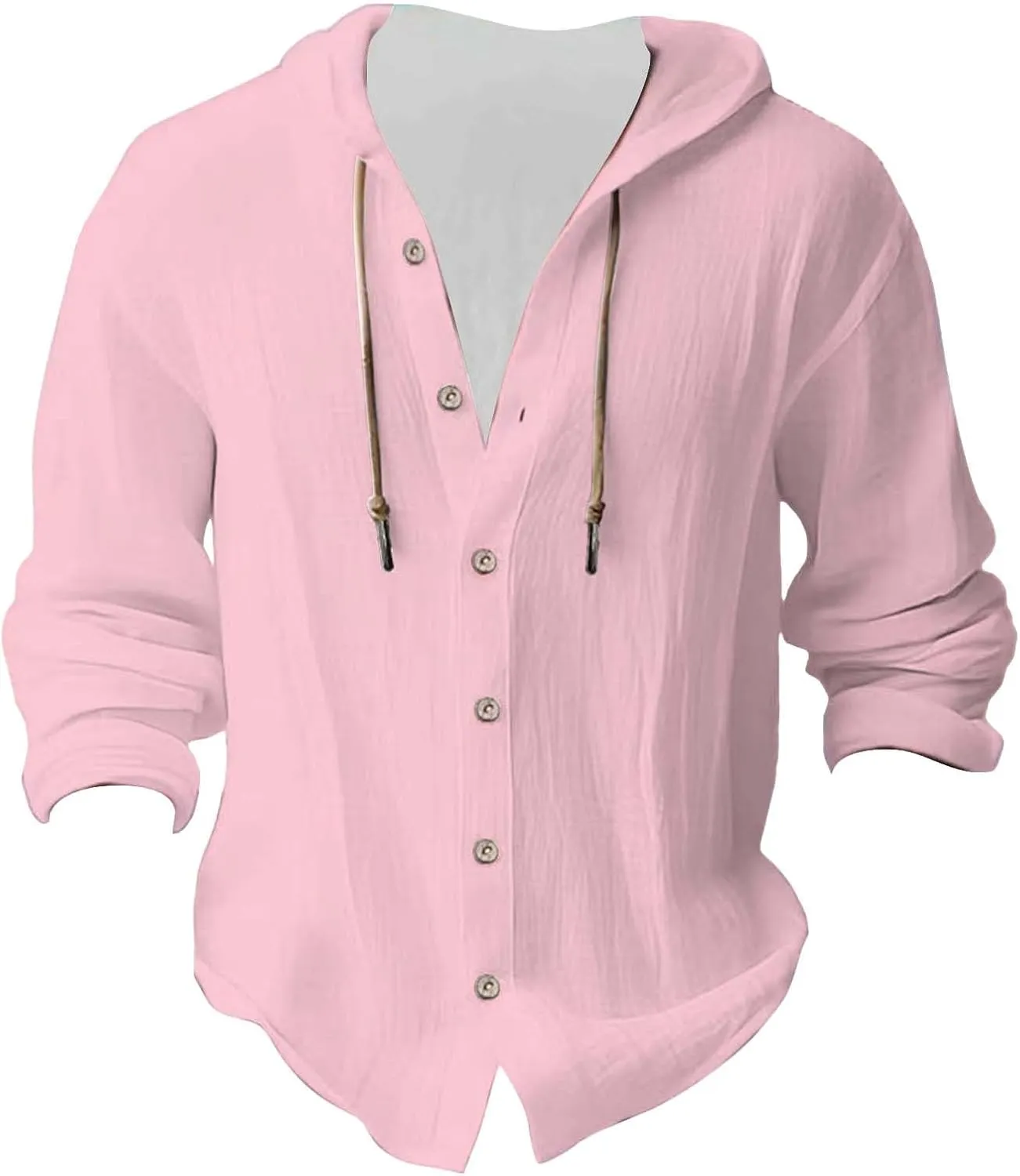Big and Tall Linen Hoodie Beach Hippie Shirts for Men Casual Button Up Long Sleeve Shirts Plus Size Mens Linen Shirt