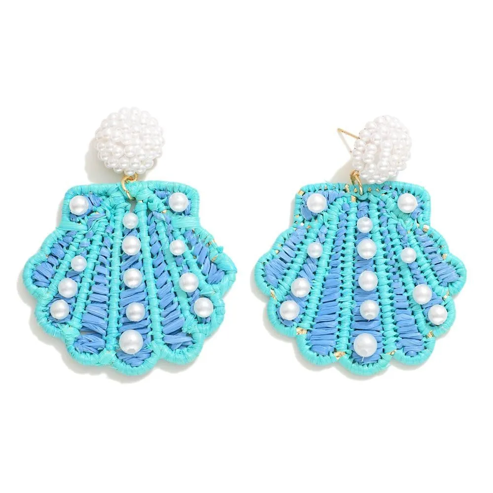 Blue Raffia Shell Earrings
