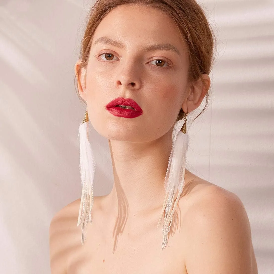 Bohemian Feather Dangle Earrings for Women with Shell Beads Long Tassel Design Drop Earrings