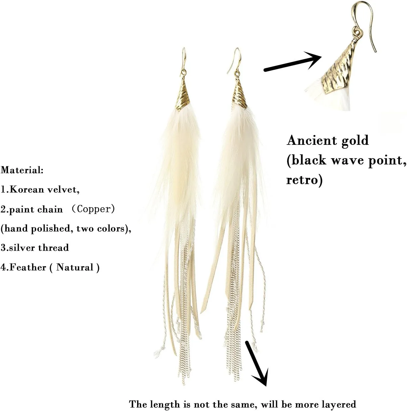 Bohemian Feather Dangle Earrings for Women with Shell Beads Long Tassel Design Drop Earrings
