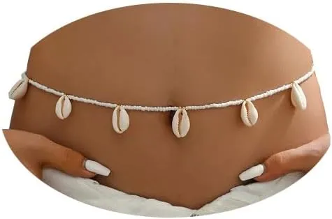 Boho Beaded Waist Chain Beaded Shell Waist Chain Shell Body Chain Cute Summer Beach Beads Body Jewelry for Women