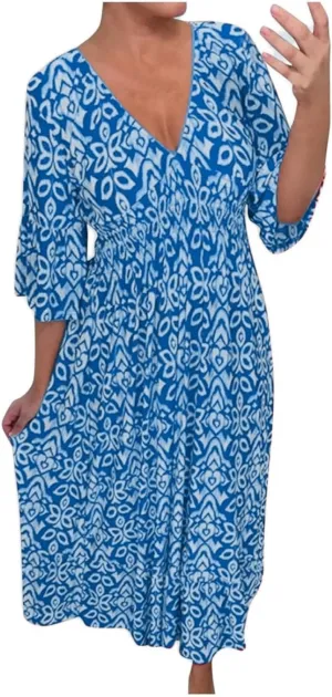 Boho Floral Dress for Women V Neck Wrap Midi Dress Plus Size Casual Flowy Summer Bohemian Dress