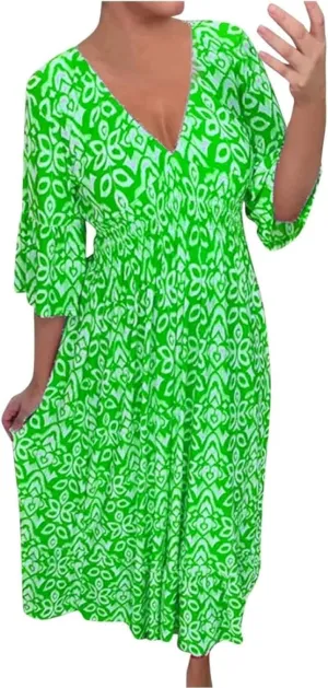 Boho Floral Dress for Women V Neck Wrap Midi Dress Plus Size Casual Flowy Summer Bohemian Dress
