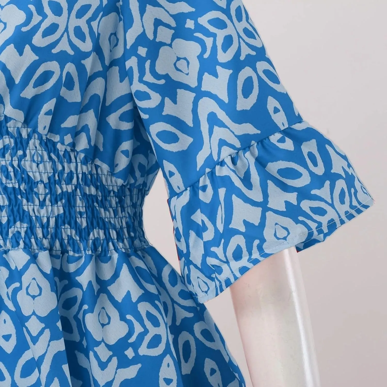 Boho Floral Dress for Women V Neck Wrap Midi Dress Plus Size Casual Flowy Summer Bohemian Dress