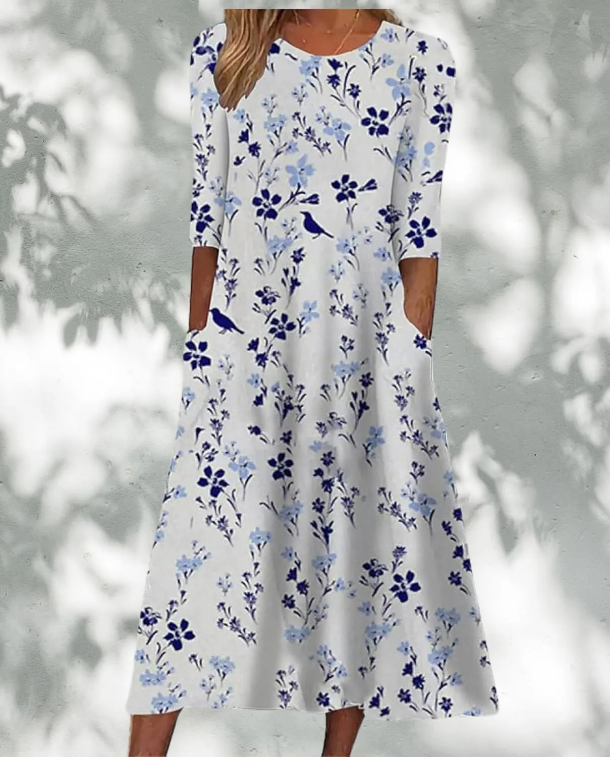 Boho Floral Maxi Dress for Women Casual Loose Summer Short Sleeve Beach Vacation Dresses with Pockets