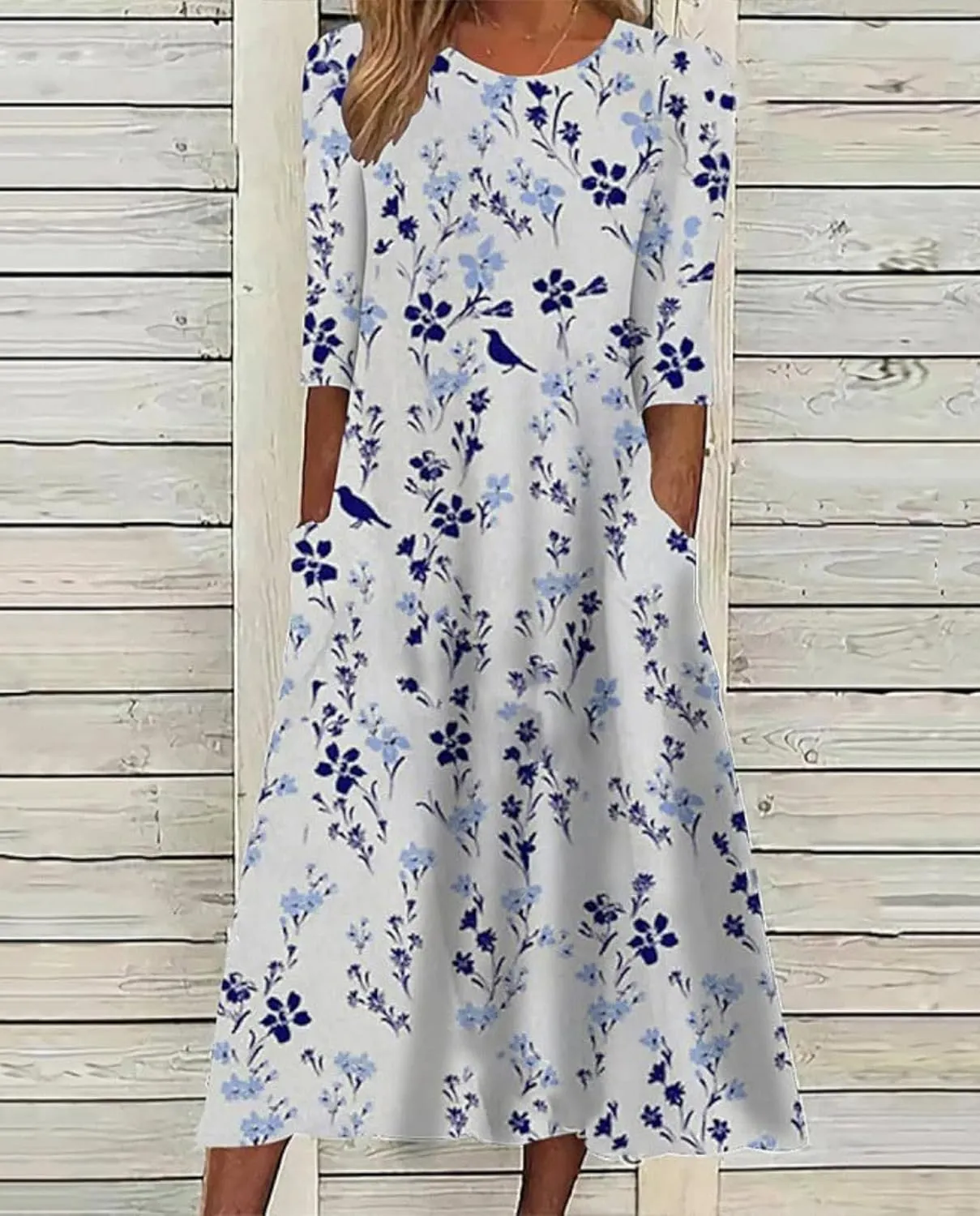 Boho Floral Maxi Dress for Women Casual Loose Summer Short Sleeve Beach Vacation Dresses with Pockets