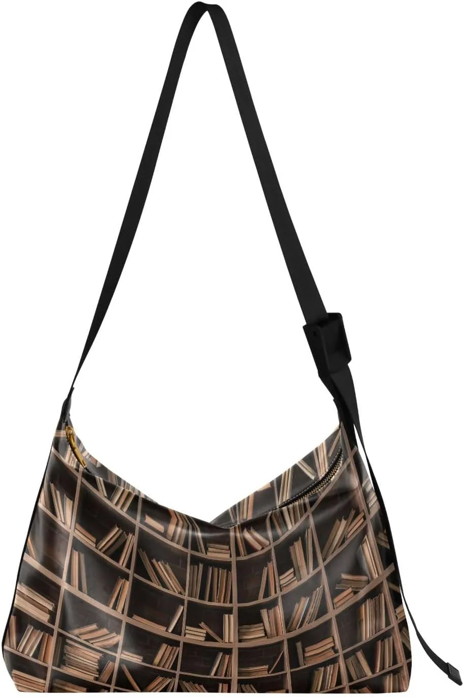 Books on Shelves in Library Hobo Crossbody Bags for Women Leather Large Shoulder Bag Cross Body Trendy Womens Tote Bags Handbag for Travel Shopping