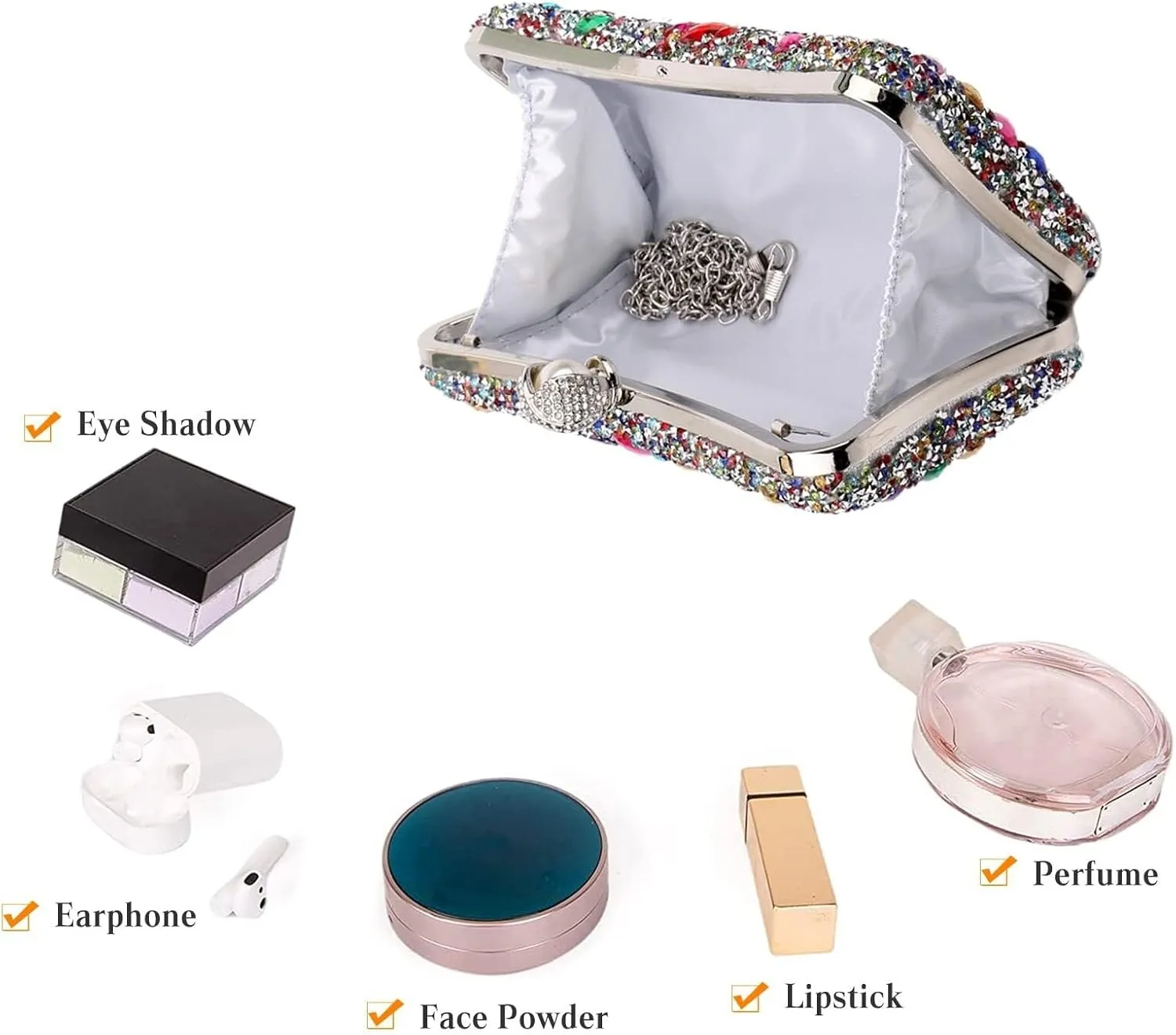 Bridal Chain Banquet Party Cocktail Prom Crossbody Women Rhinestone Evening Multicolor Clutch Luxury Crystal Handbag
