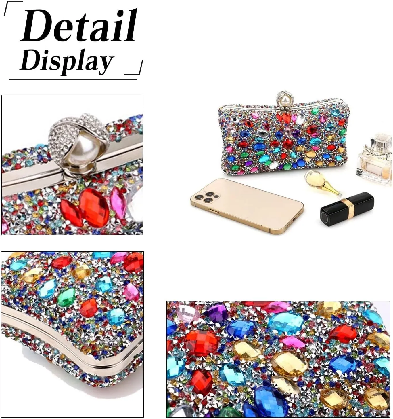 Bridal Chain Banquet Party Cocktail Prom Crossbody Women Rhinestone Evening Multicolor Clutch Luxury Crystal Handbag