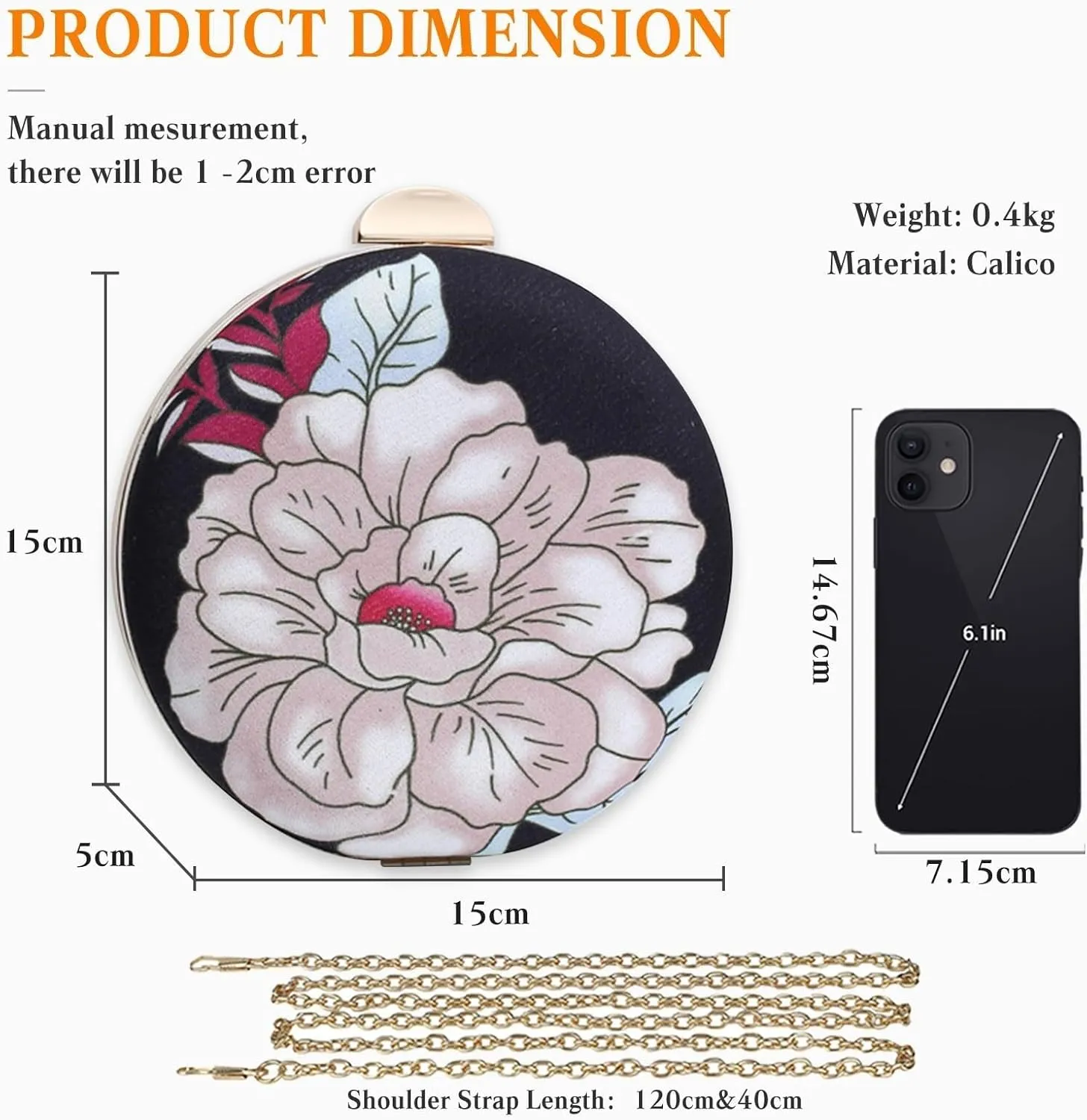Bridal Wedding Purse Elegant Shoulder Vintage Handbag Ladies Crossbody Round Clutch Purses for Women Flower Evening